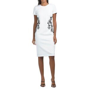 KARL LAGERFELD White/Black Soutache Side Sheath Midi Dress